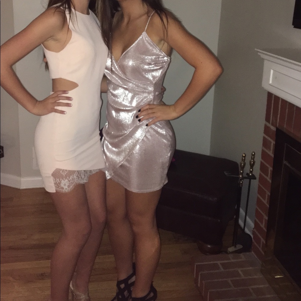 The Vintage Shop Metallic Pink Wrap Mini Dress